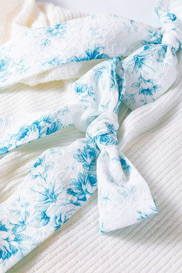 White Textured Knit V Neck Short Bubble Sleeve Peplum Top