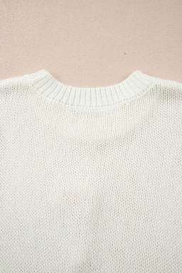 White Short Sleeve Knit Contrast Bow Knot Loose Sweater