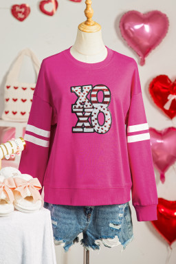 Rose Red Oversized Varsity Drop Shoulder Sequined XOXO Valentine Sweatshirt