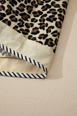 Black Leopard Print Striped Color Block Trim V Neck Bracelet Sleeve Mini Dress