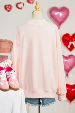 Apricot Pink Mock Neck Sequin KISS Lips Patched Oversize Sweatshirt