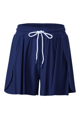 Navy Blue Drawstring Elastic Waist Lined Ruffle Shorts Bikini Bottom