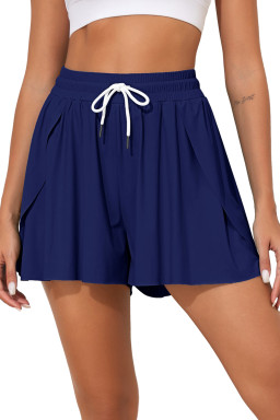 Navy Blue Drawstring Elastic Waist Lined Ruffle Shorts Bikini Bottom