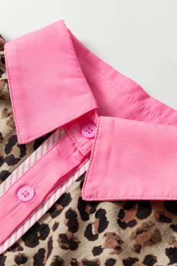 Leopard Print Contrasted Trim Animal Short Sleeve Shirt