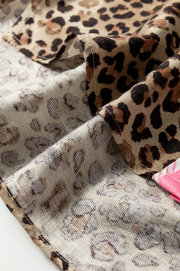 Leopard Print Contrasted Trim Animal Short Sleeve Shirt
