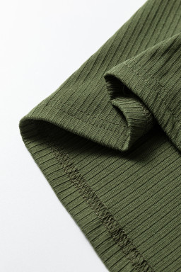Jungle Green Solid Color Ribbed Ruffled Short Sleeve T Shirt