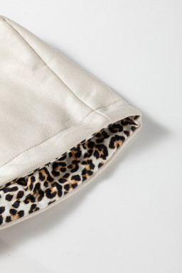 Jet Stream Leopard Contrast Drawstring Hood Drop Shoulder Loose Top