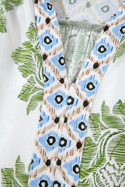 Green Floral Print Contrast Patchwork Ruffle Detail Mini Dress