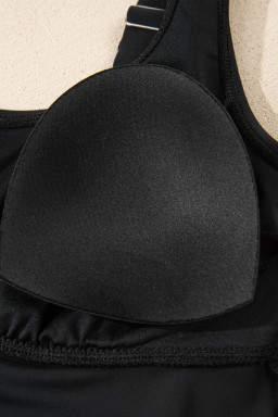 Black Scoop Neck Adjustable Tankini and Matching Skort Bathing Suit