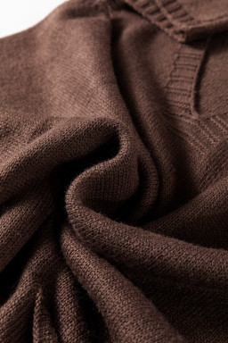 Dark Brown Ribbed Deep V Neckline Front Pocketed Loose Tunic Sweater Vest