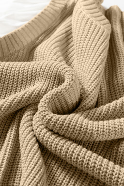 Light French Beige Round Neck Knit Contrast Short Sleeve Patchwork Sweater Top