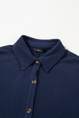 Navy Blue Stitched Detail Drop Shoulder Waffle Knit Romper