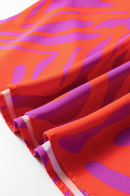 Multicolour Abstract Print V Neck Cuffed Short Sleeve Shift Slit Blouse