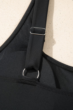 Black Scoop Neck Adjustable Tankini and Matching Skort Bathing Suit