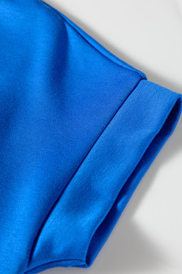 Sky Blue Contrast Frilled Trim Button Collared Short Sleeve Knit Top