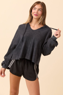 Black Elastic Waist Varsity Striped Detail Athleisure Shorts