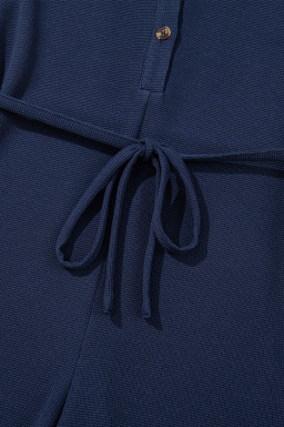 Navy Blue Stitched Detail Drop Shoulder Waffle Knit Romper