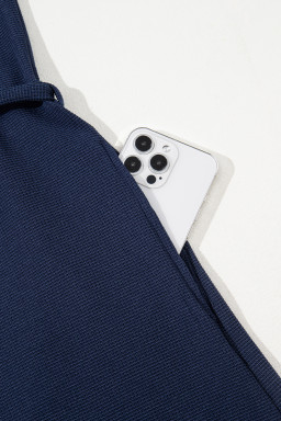 Navy Blue Stitched Detail Drop Shoulder Waffle Knit Romper