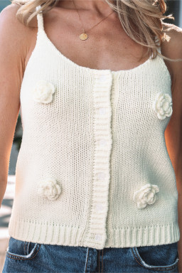 White 3D Flower Spaghetti Straps Sweater Vest