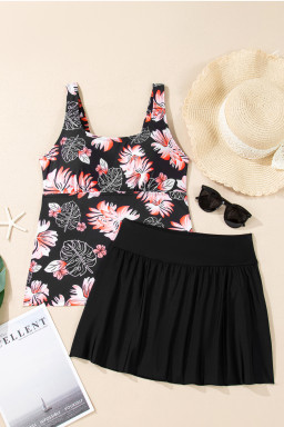 Black Scoop Neck Adjustable Tankini and Matching Skort Bathing Suit