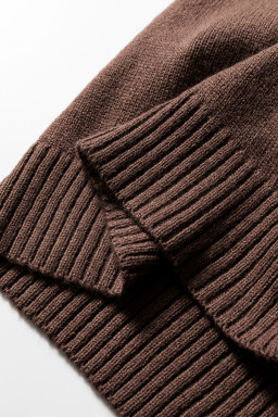 Dark Brown Ribbed Deep V Neckline Front Pocketed Loose Tunic Sweater Vest