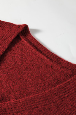 Fiery Red Heart Metal Button V Neck Cardigan Sweater