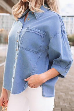 Myosotis Washed Drop Shoulder Bracelet Sleeve Chambray Shirt