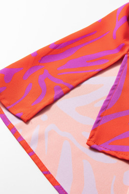 Multicolour Abstract Print V Neck Cuffed Short Sleeve Shift Slit Blouse