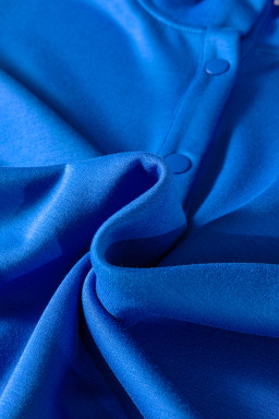 Sky Blue Contrast Frilled Trim Button Collared Short Sleeve Knit Top