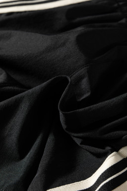 Black Elastic Waist Varsity Striped Detail Athleisure Shorts