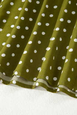 Green Polka Dot Print Lacy Neckline Smocked High Waist Maxi Dress