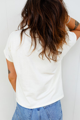 White Plus Size Leopard Bow Embroidered Patch Casual T Shirt