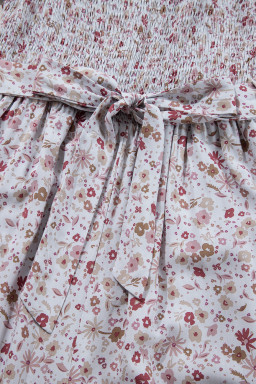 White Smocked Short Sleeve Wide Leg Floral Print Jumpsuit