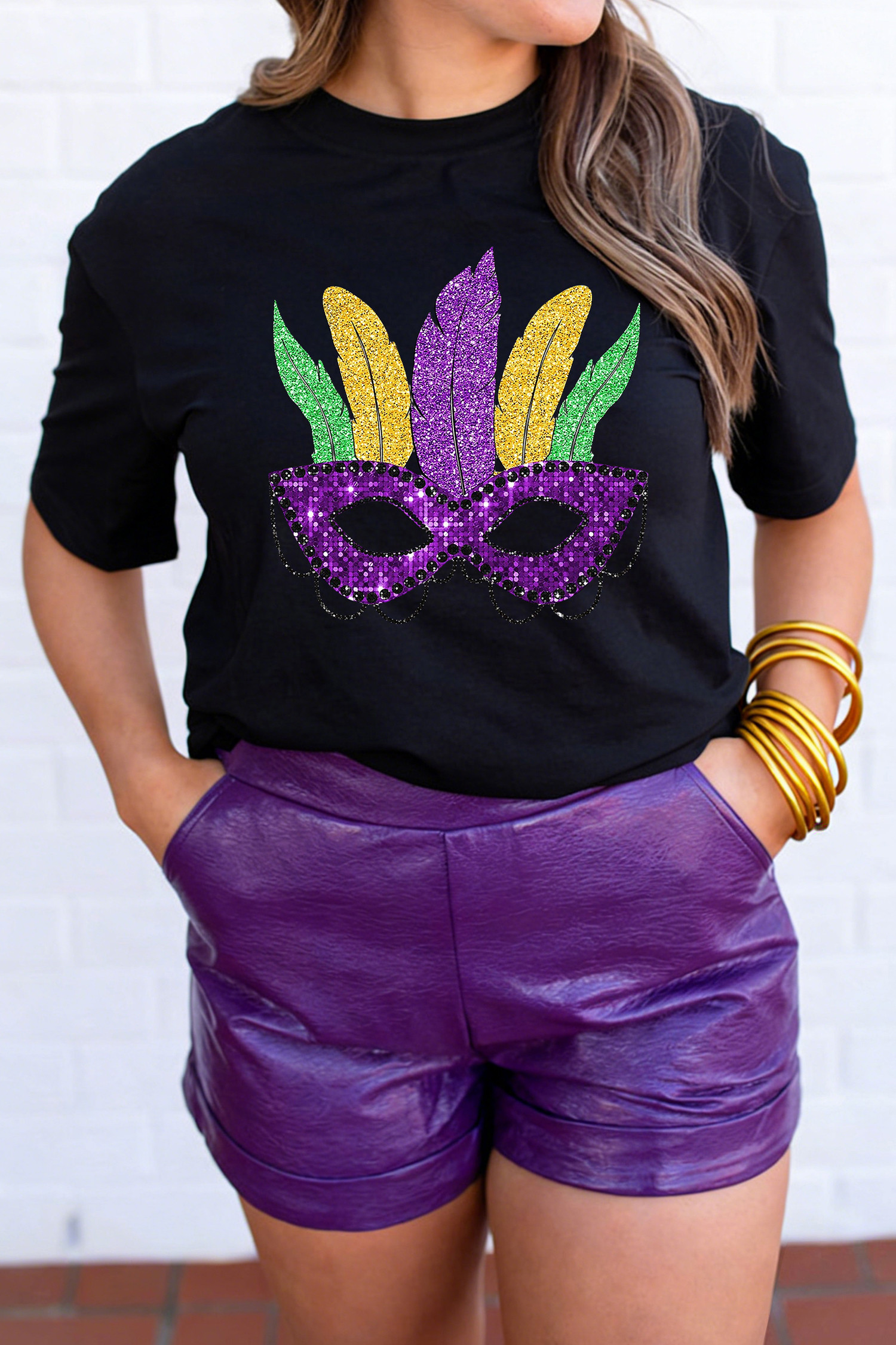 Black Glitter Mardi Gras Mask Graphic T Shirt