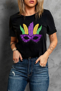 Black Glitter Mardi Gras Mask Graphic T Shirt