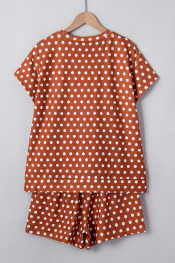 Brown Polka Dot Print Short Set