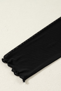 Black Sheer Mesh Long Sleeve Twisted Knot Side Slit Midi Dress