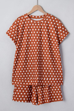 Brown Polka Dot Print Short Set