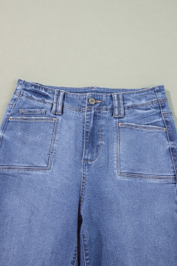 Dusk Blue Loose Straight Leg Cropped High Waist Jeans