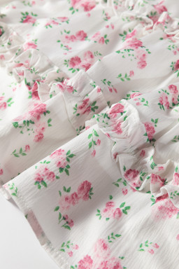 Pink Floral Print Long Sleeve Ruffle Detail Flared Mini Dress