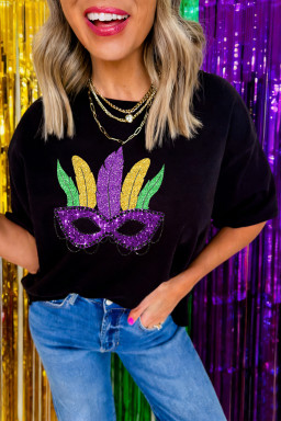 Black Glitter Mardi Gras Mask Graphic T Shirt