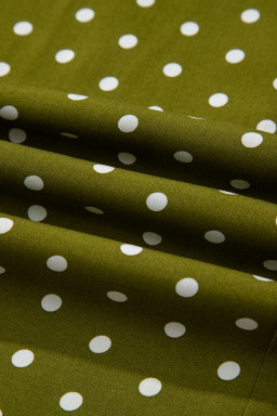 Green Polka Dot Print Lacy Neckline Smocked High Waist Maxi Dress