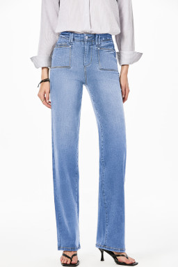 Dusk Blue Loose Straight Leg Cropped High Waist Jeans