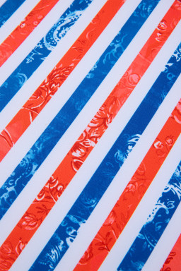 Red July 4th Stripes Star Floral Impression Cutout Spaghetti Straps One Piece Swimsuit