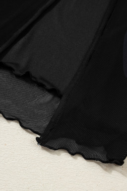 Black Sheer Mesh Long Sleeve Twisted Knot Side Slit Midi Dress