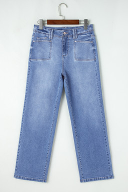 Dusk Blue Loose Straight Leg Cropped High Waist Jeans