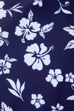 Blue Crossed Back Floral Print Asymmetric Knot Side One Piece Swimsuit