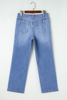 Dusk Blue Loose Straight Leg Cropped High Waist Jeans