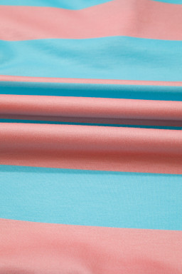 Pink Stripe Colorblock Drop Shoulder Buttoned Collar Side Slit Pullover Top