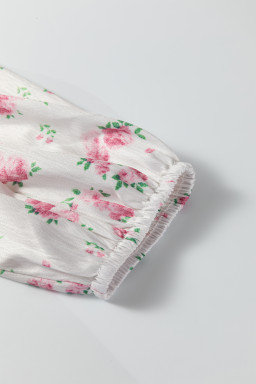 Pink Floral Print Long Sleeve Ruffle Detail Flared Mini Dress